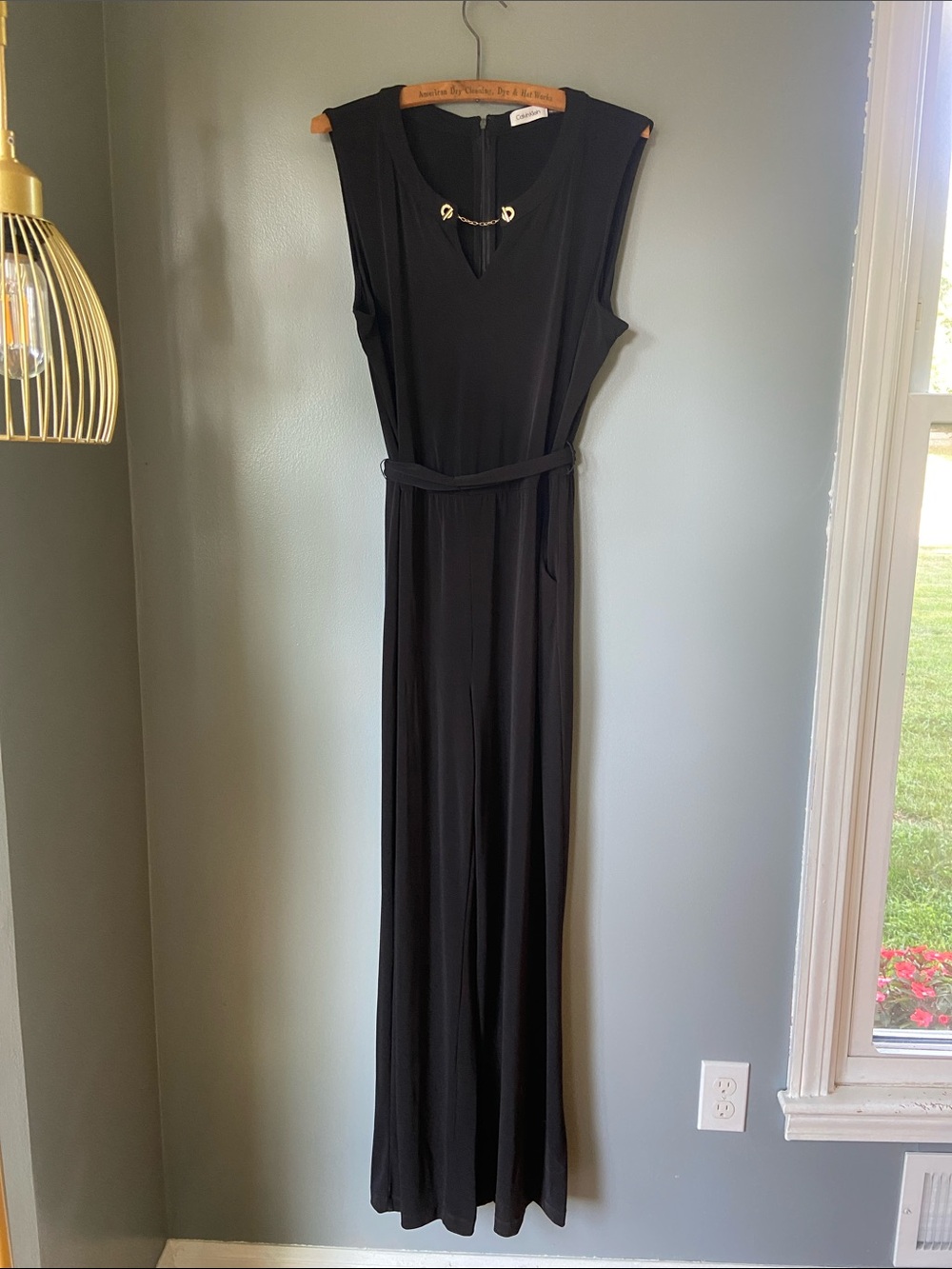 Calvin Klein Black Sleeveless Jumpsuit with Gold Accent Size X Large